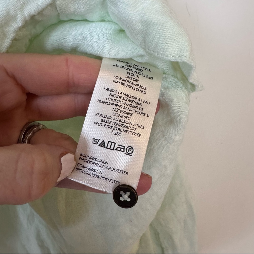 by Anthropologie Mint Green Floral Embroidered Linen Peasant Blouse M - Picture 11 of 11
